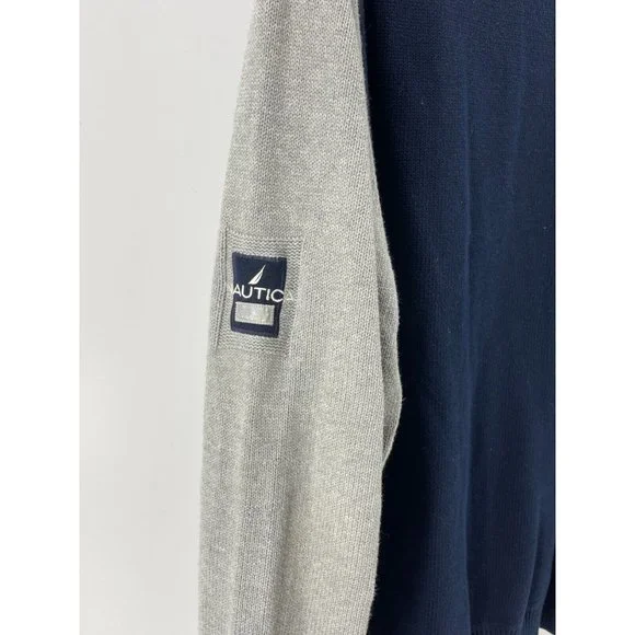 Nautica Men's 100% Cotton Navy Blue Gray Long Sleeve Knit Sweater Size Medium - Picture 5 of 9